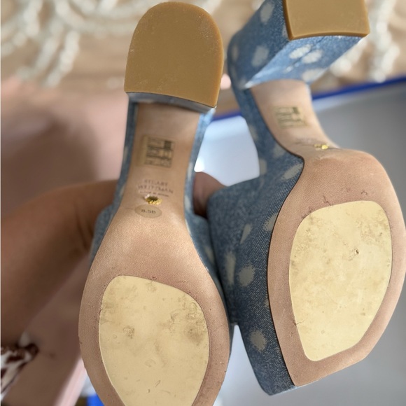 Stuart Weitzman Blue Patterned Denim Slide Mules - Picture 5 of 7